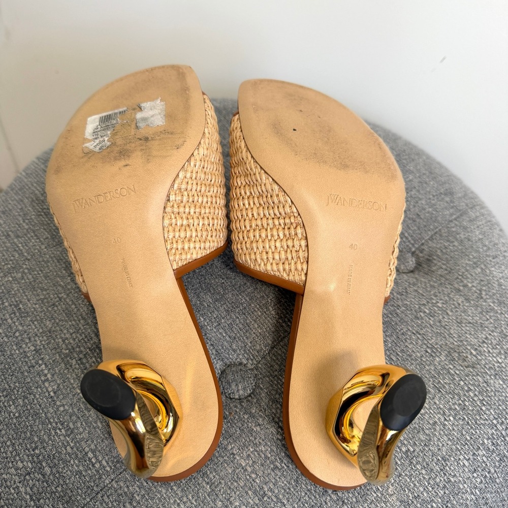 JW Anderson Tan Raffia Chain Link Heel Mules Square Toe Sandals IT 40 US 9/9.5 - Picture 8 of 11